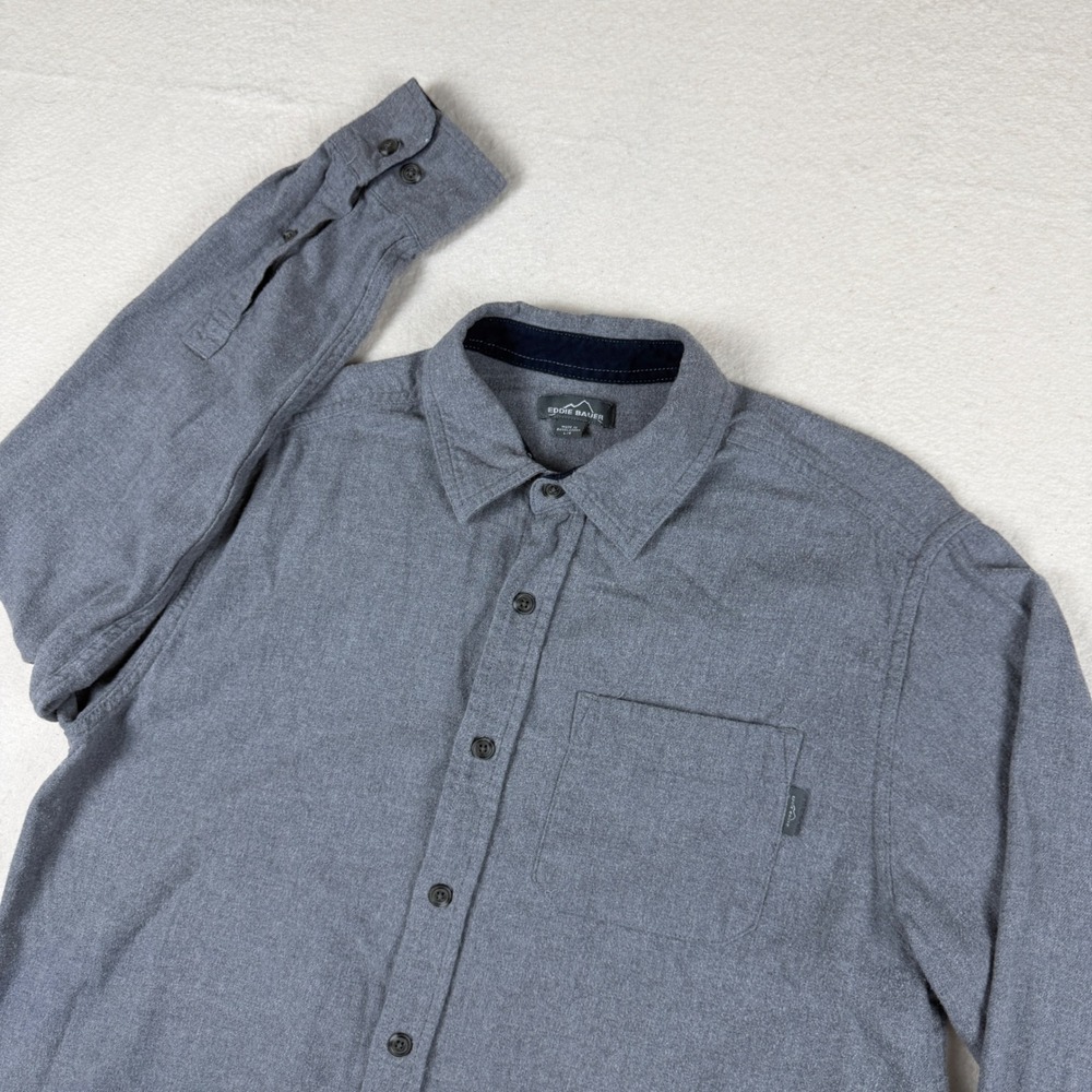 Eddie Bauer Mens Gray‎ Flannel Button Down Shirt Long Sleeve Cotton Size Large